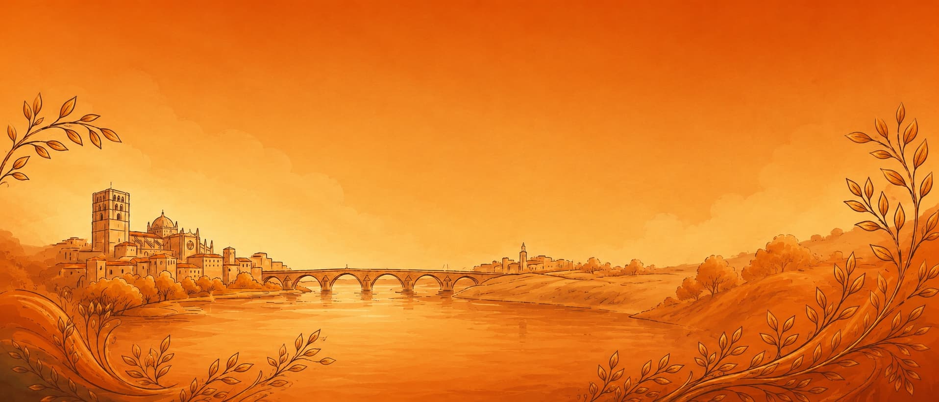 Vista ilustrada de Zamora junto al río Duero y el Puente de Piedra