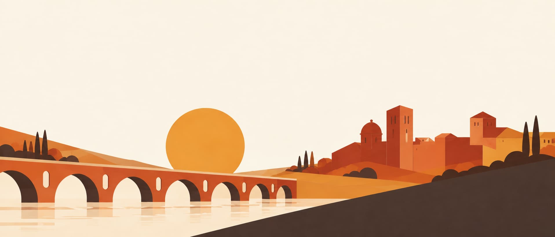 Vista ilustrada de Zamora junto al río Duero y el Puente de Piedra